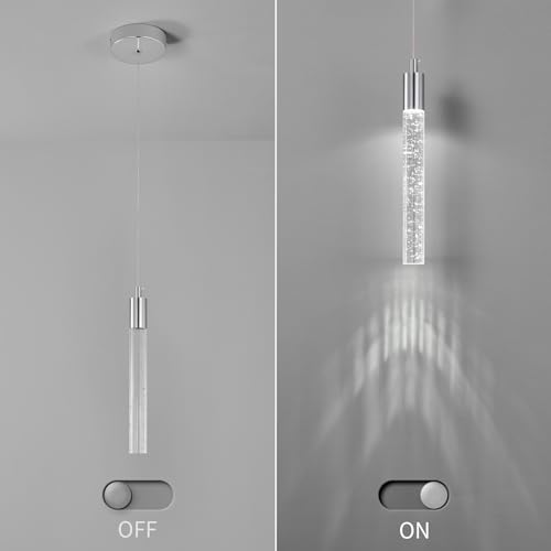 Image of Modern Kitchen Island Pendant Light Dimmable LED Chrome Finish Mini Crystal Pendant Lighting Bedroom Bedside Table Small Pendant Lights(1-Pack)
