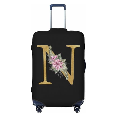 Travel Luggage Cover,Violet Flowers Purple Floral With Golden Letter N Stretch Suitcase Cover Protector with Zipper Closure For 18-32 Inch Luggage