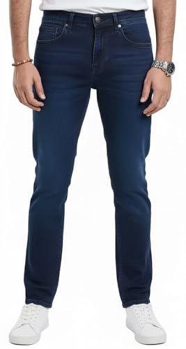 Image of Rock Rivet Mens Stretch Slim Fit Jeans Classic Denim Regular Fit Comfort Jean All Waist Sizes (UK, Waist & Inseam, 32, 30, Navy)