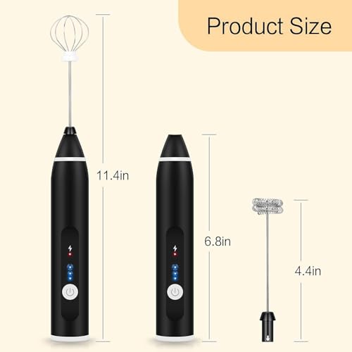 Image of Electric Milk Frother with 2 Attachments (Double-Layer Frother & Egg Whisk), 3-Speed Adjustable, Rechargeable Handheld Coffee Mixer for Latte, Cappuccino, Drinks & Eggs - Stainless Steel