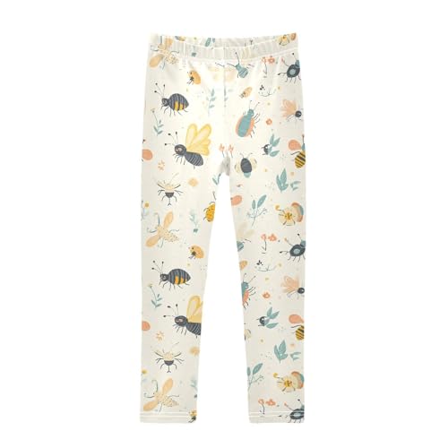 ZZKKO Girls Leggings Cute Garden Insects Toddler Girls Clothes Leggings for Girls Toddler Girls Leggings 3-4T