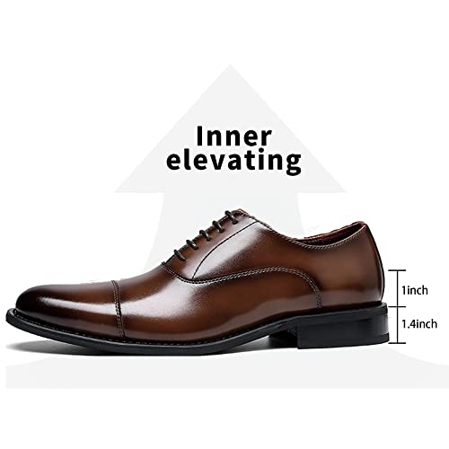 Image of Men's Classic Oxford Modern Lace Up Genuine Leather Lined Dress Shoes,Business Casual Shoes,Brown 6.5M