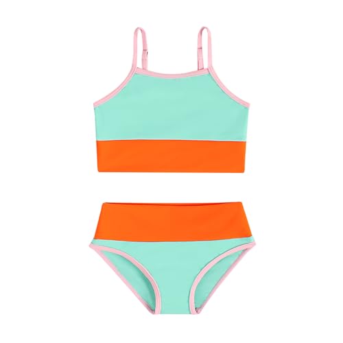 Image of Little Girl Swimsuit Casual Swimwear Kids Two Piece Color Block Bathing Suits Beach Bikini Set 3-12Years