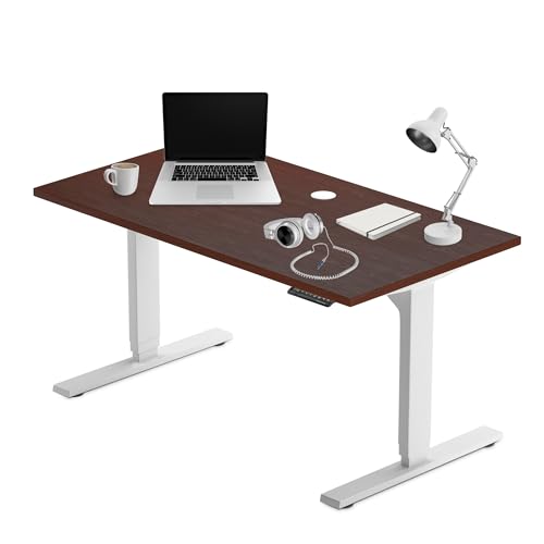 Progressive Desk Stand Up Height Adjustable Electric Standing Desk - 48" x 30" with Dual Motor, 3 Stages Sit Stand Table - Roasted Walnut, White Frame