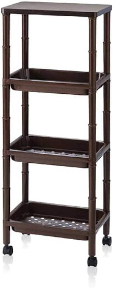 Amazon｜木製フラット天板 キャスター付きラック 4段 幅35 奥行23 高さ