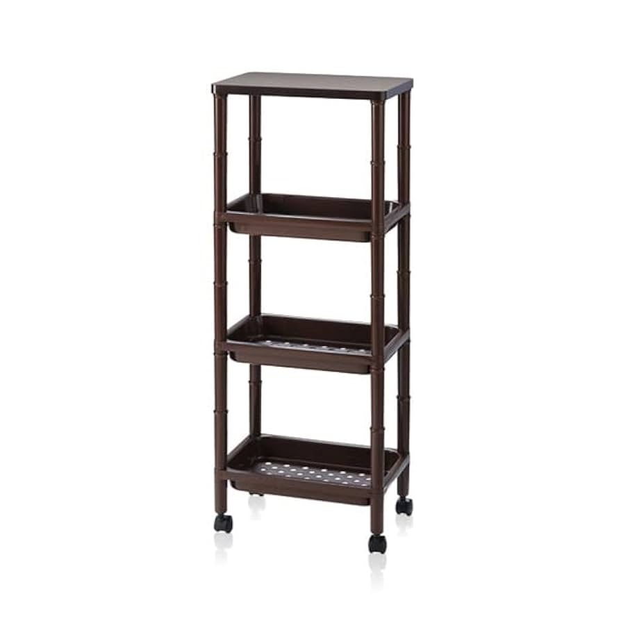 木製4段シェルフ キャスター付き Amazon｜木製フラット天板 キャスター付きラック 4段 幅35 奥行