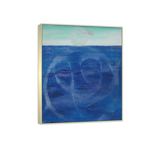Tableau sur toile abstrait de Max Ernst 35x30cm avec son cadre argenté champagne élégant