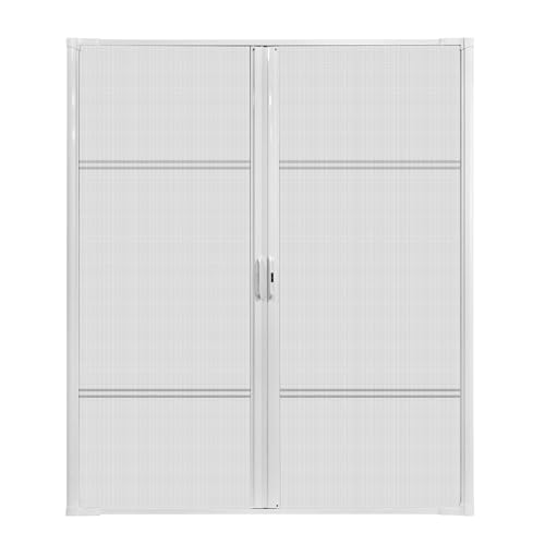 Double Retractable Screen Door Heavy Duty Aluminum Large Retractable Screen Doors for Double Door Easy Assemble Invisible Screen Door Patio Mosquito Proof (White