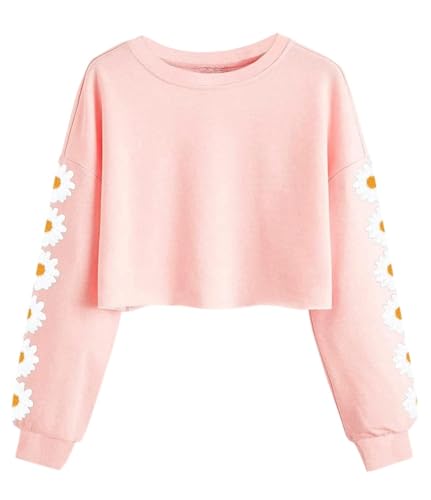 Imily Bela Mädchen Sweatshirts Daisy Printed Langarmshirt Cute Kinder Pullover Crop Tops Casual Kleidung(Rosa, 7-8 Jahre)