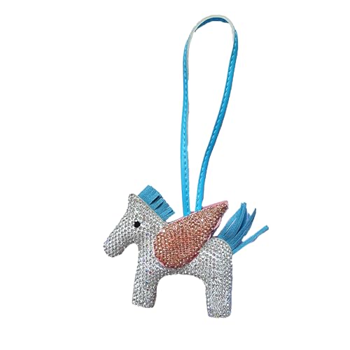 Leather Tassel Pony Keychain Rhinestone Bag Charm Horse Purse Charms for Handbags fashion bag accessories for women (pink peach)