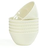 BEESEN Melamine Beaded Cereal Bowls Set Cream, 6 inch, 24oz All purpose/Soup/Salad Bowls Set of 6, Unbreakable Durable, Dishwasher Safe, BPA Free - Perfect for Soups, Salads, Cereal & Entertaining