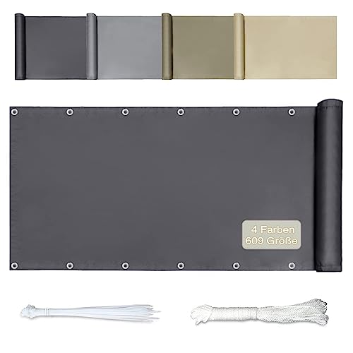 KUZRZNH Balkonabdeckung, 80 x 600cm Balkonumspannung Blickdichte Stoff Wind...