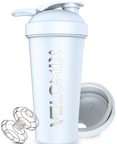 Image of VELOMIX 24oz Stainless Steel Shaker Bottle with Wire Whisk (White)