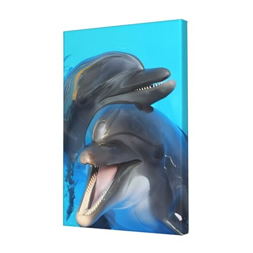 Toile dauphins souriants anti-stress - Déco murale sans cadre pour mur vide