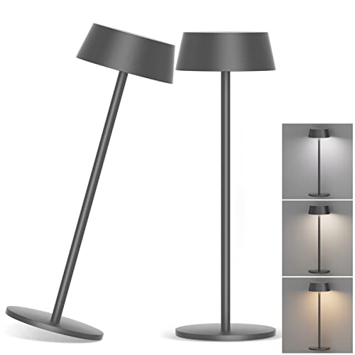 Klighten 2 Stück Dimmbare LED Akku Tischlampe Kabellos Touch Metall Aluminium Akkubetrieben Tischlampe IP54 Wasserdichte Outdoor Tragbare Tischleuchte für innen/außen,Dunkelgrau 3000K~6000K