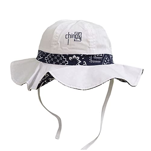 Trendy Fisherman Hat Children Basin Hat with Windproof Rope Casual Bucket Hat All-Match for 1-4 Years Old Boy Girl Blue