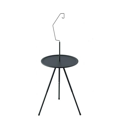Portable Outdoor Side Table with Lantern Hook, 15 Inch Round, Height Adjustable 13-21 Inches, Black,Portable Outdoor Table, Adjustable Height, Detachable Legs, Lightweight Side Table, Camping/Beach