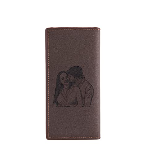 OPALSTOCK Gifts for Women Long Wallet Custom Photo Text PU Faux Leather Bi-fold Wallet to Husband Anniversary Birthday (Brown)