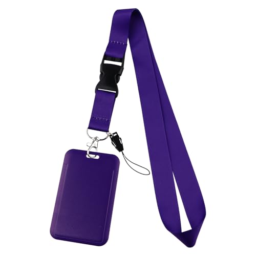 Dark Purple Lanyard with ID Holder Lanyard for Keys ID Badges Keychain Vertical Name Badge Holder with Clip