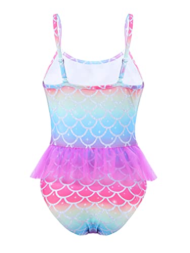 renvena Girls One Piece Colorful Swimwear Mermaid Spaghetti Straps Fish Scales Swim Leotard Ruched Beachwear2