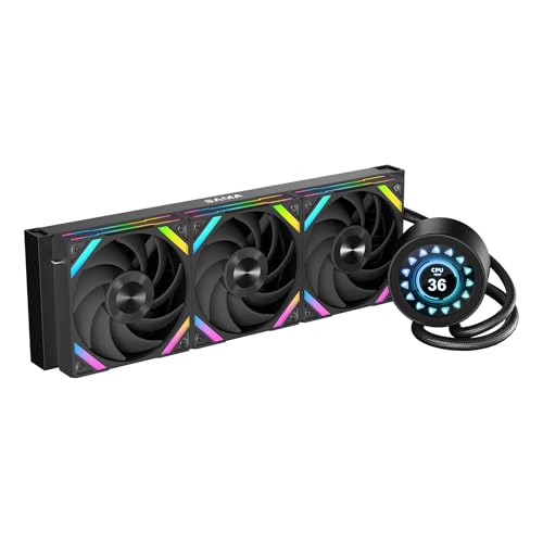 SAMA Q70 refroidisseur tout-en-un à eau 360 mm avec écran LCD 2,8 pouces, ventilateurs modulaires amovibles magnétiquement, lames LCP, supports bonus, 115X, 2011, 1200, 1700, 1851, AM4, AM5,noir