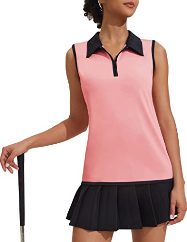 Image of COOrun Women's Golf Polo T Shirts Lightweight Moisture Wicking Sleeveless Shirt Quick Dry Zipper Tank Top