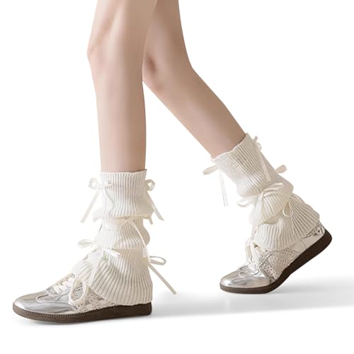 Image of Leg warmers Y2k Wind with bow lace-up knit Harajuku Kawaii leg warmers accessories 80's vintage high leg socks