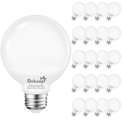 Image of 20 Pack LED Globe Light Bulbs 4000K Daylight E26 Base 60W Equivalent | 500LM, 5W, CRI 85+, Non-dimmable Standard Base LED Globe Light bulbs for Bathroom Vanity Mirror