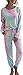 Produktbild Canli4Y Damen Pyjama Schlaanzug Zwei Stück Nachtwäsche Tie Dye Print Langarm Top Lange Hosen Zweiteilige Loungewear Sleepwear mit Taschen_Pink Blau_XL