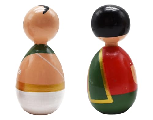 Image of Channapatna Wooden Decorative Dolls, Traditional Indian Art, Hand-Painted Figurines, Set of 2