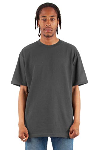 Fitscloth Men's Cotton T Shirt â€“ Heavyweight Soft Retro Short Sleeve Crew Neck Super Heavy Plain Tee Top Tshirts Regular Big Size FITS_RHS22_4X Dark Grey