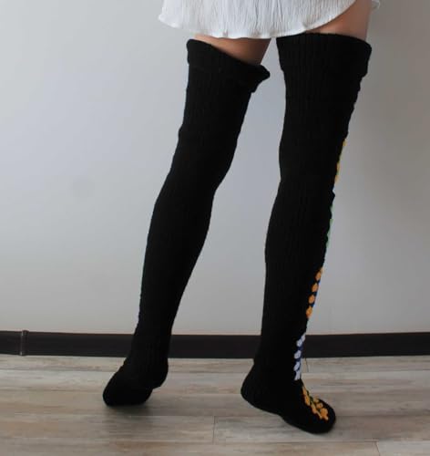 Image of SherryDC Women's Hangmade Flower Cable Knit Thigh High Socks Over Knee High Long Leg Warmers