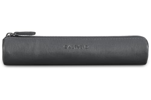 Image of Calfnero Genuine Leather Pen-Case for Men & Women | Premium Black Leather Pencil-Pouch with Zipper | Cylindrical Pen-Holder Organizer for Pen, Pencils & Stationery | Unisex Pen-Sleeve