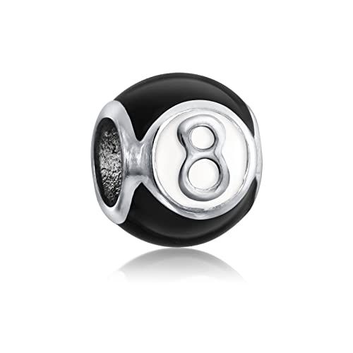 Lucky Pool Payer Magic Number Billiards 8 Ball Charm Bead For Women For Teen .925 Sterling Silver Fits European Bracelet