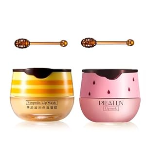 2PCS Bee Balm Honey Pot,Propolis Moisturizing Lip Mask,Hydrating & Prevention Dry and Cracked Lip Scrubs Exfoliator