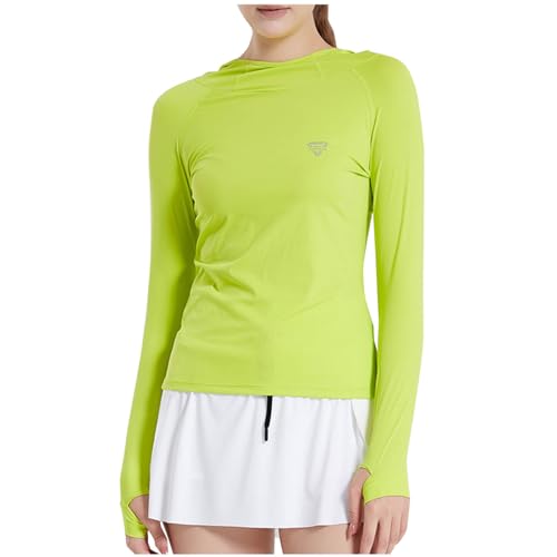 UPF 50+ Long Sleeve Hoodie Quick Dry Lightweight Casual UV Shirts Cooling Workout Running Outdoor Tops(Yellow,Large)