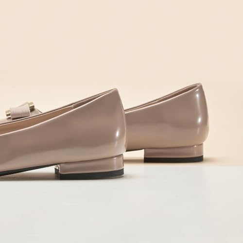 C.Paravano Women's Ballet Flats with Round Toe | Bow & Metallic Buckle | Soft Leather Slip-Ons for Work Commute, Office & Date Nights | Dress Shoes for Brunch, Shopping & Errands(7.5,Milk Tea)3