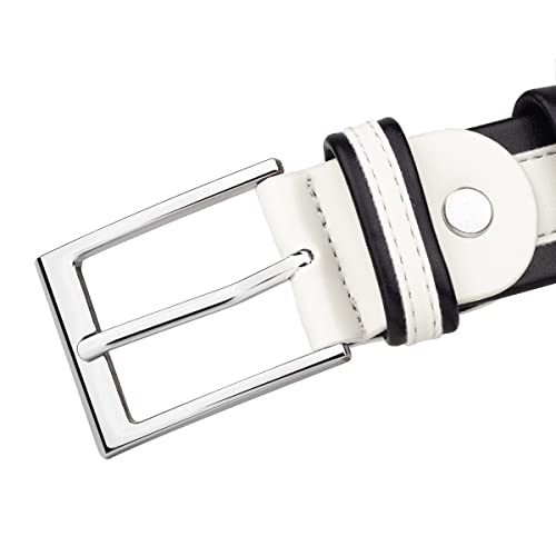 Sportmusies Two-Color Casual Grommet PU Leather Belt Women Waist Belt with Rectangular Buckle for Jeans Pants, White, Fit 90cm-100cm Waist3