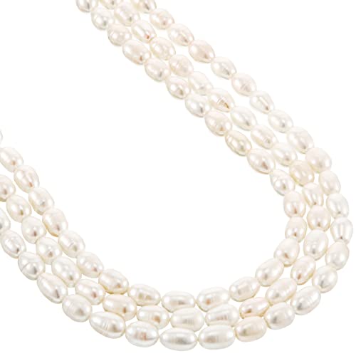 135 Pcs 8-9mm Freshwater Pearl Beads for Jewelry Making 3 Strands Freshwater Pearls with Holes White Oval Pearl Beads Loose Rice Pearl Beads for DIY Crafts Bracelets Necklaces Earrings Makin
