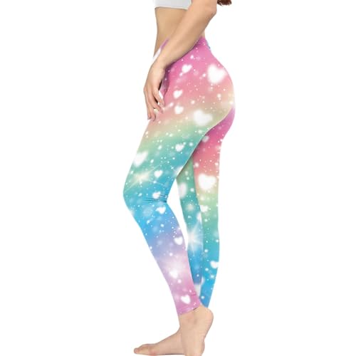 FUSURIRE Lange Yogahose für Damen, hohe sexy Po-Lift-Strumpfhose, Leggings, hohe Taille, Sporthose, Bauchkontrolle, Größe XS-3XL, Glitzernde Regenbogen-Herzen, Medium Lange FUSURIRE Lange Yogahose für Damen, hohe sexy Po-Lift-Strumpfhose, Leggings, hohe Taille, Sporthose, Bauchkontrolle, Größe XS-3XL, Glitzernde Regenbogen-Herzen, Medium Lange