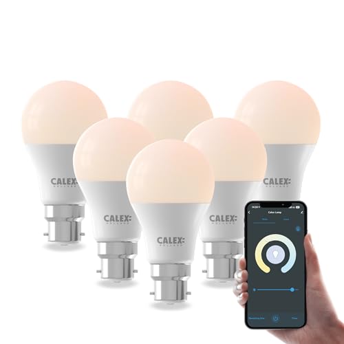 CALEX - Smart LED Bulb Bayonet B22, 6-Pack, WiFi LED A60 Bulb, Warm White Light, App and Works with Amazon Alexa and Google Home, 9.4W
