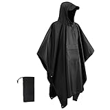 [Azarxis] レインコート レインポンチョ メンズ レディース 自転車 多機能 3way レインウェア/タープ/グランドシート 防水 帽子 多機能 耐久性 雨具 カッパ バイク キャンプ ピクニック 通勤 通学 収納袋付き (ブラック)