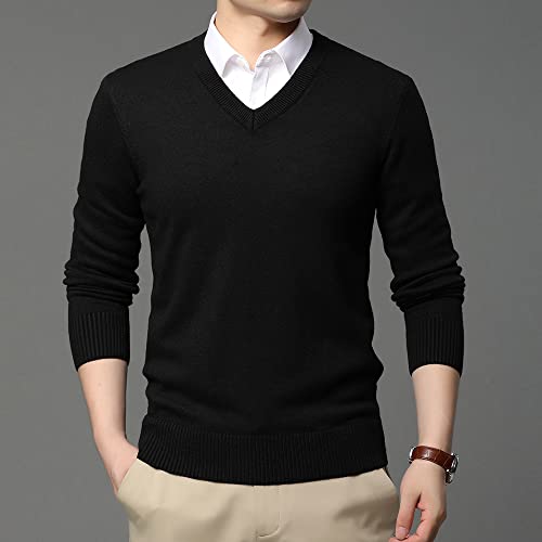 Alloaone Men Autum Winter Clothes Woolen Knit Pullover V Neck Sweater Black Jumper4