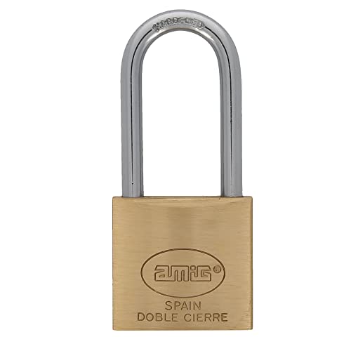 Amig - Candado de seguridad - Incluye 2 llaves - Arco largo - Latón y arco de Acero - Para taquillas de gimnasio, puertas, armarios, maletas, mochilas - Doble cierre - Ancho: 25 mm