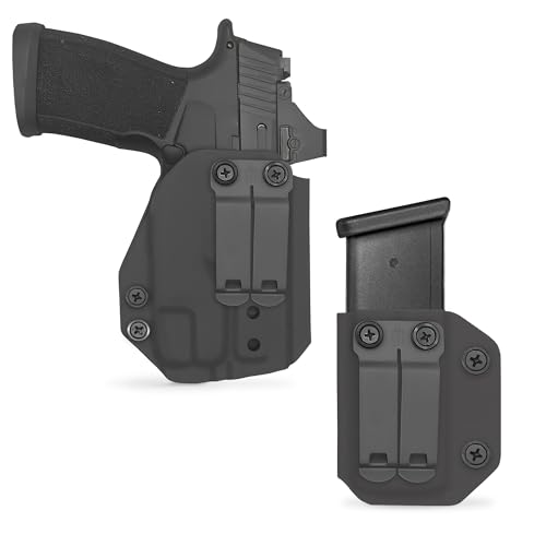HolsterBuilder IWB Kydex Holster Compatible with Sig P365XL TLR7 Light and Universal Mag Carrier Concealed Carry Combo with Adjustable Retention Made in USA (Storm Gray Right Hand)