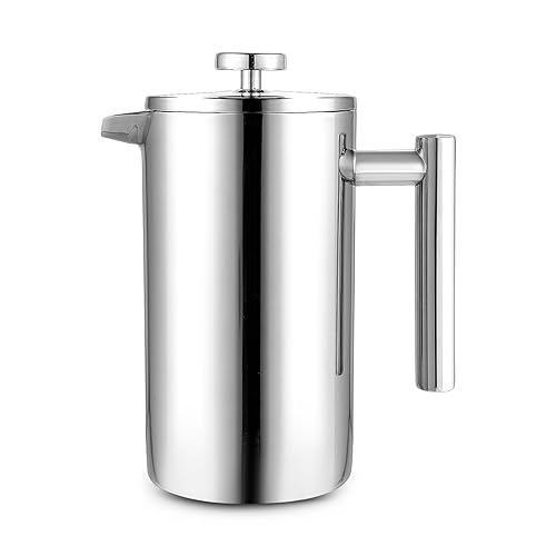 Trintion French Press Edelstahl Kaffeebereiter 1 Liter - Doppelwandige Thermo Kaffeepresse für Filterkaffee Auch als Kaffeezubereiter Kaffee beim Camping geeignet