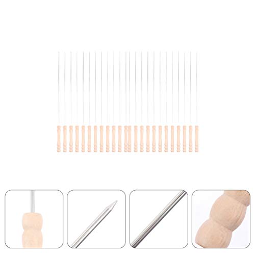 Conjunto de 24 peças de espetos de churrasco em aço inoxidável com cabo de madeira, espetos de metal