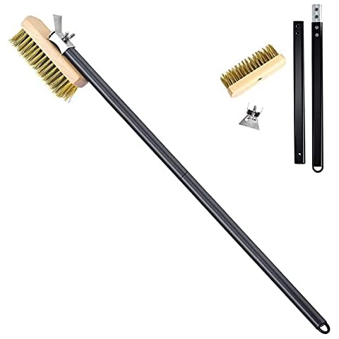 Tebinzi Pizza Brush with Brass Bristles and Stainless Steel Scraper & Durable with Handle,Pizza Oven Brush with Scraper for Deep Cleaning Stains and Food Cover