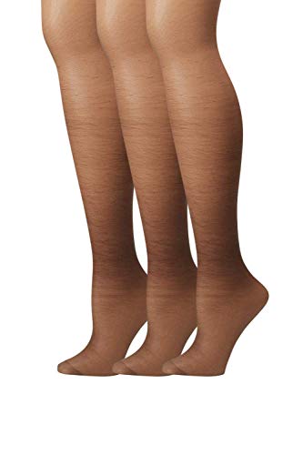 Hanes Silk Reflections Plus Sheer Control Top Enhanced Toe Pantyhose, Barely Black, 3P
