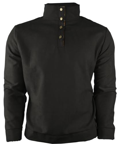 HARGLESMAN Mens Suede Sweatshirts Stand Collar Button Up Love Sleeve Pullover with Elbow Patches4